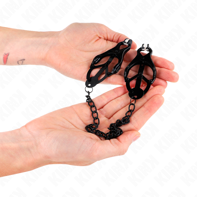 KINK - JAPANISCHE KLEEBLATT-NIPPELKLAMMERN MIT KETTE, SCHWARZ 30 CM - Sexotim