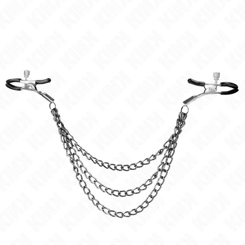 KINK - NIPPELKLEMMEN MIT 3 KETTEN SCHWARZ 20/23/28 CM - Sexotim
