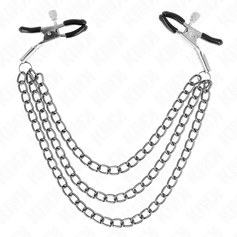 KINK - NIPPELKLEMMEN MIT 3 KETTEN SCHWARZ 20/23/28 CM - Sexotim