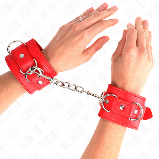 KINK - 3 D-RING HANDGELENKFESSELN VERSTELLBAR ROT 17,5-25 CM X 6 CM - Sexotim
