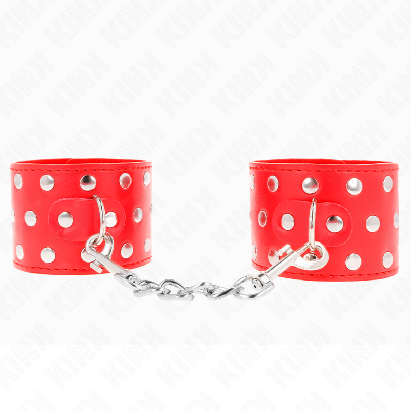 KINK - HANDGELENKFESSELN MIT DRUCKVERSCHLUSS VOLLER NIETEN ROT VERSTELLBAR 19-24 CM X 5,5 CM - Sexotim