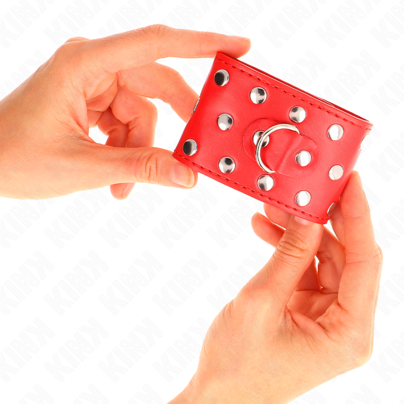 KINK - HANDGELENKFESSELN MIT DRUCKVERSCHLUSS VOLLER NIETEN ROT VERSTELLBAR 19-24 CM X 5,5 CM - Sexotim