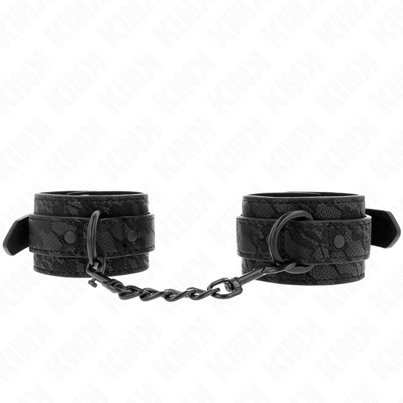 KINK - MIT DUNKLER SPITZE ÜBERZOGENE HANDGELENKMANSCHETTEN VERSTELLBAR SCHWARZ 19-26 CM - Sexotim