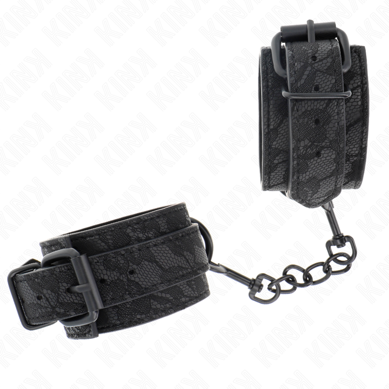 KINK - MIT DUNKLER SPITZE ÜBERZOGENE HANDGELENKMANSCHETTEN VERSTELLBAR SCHWARZ 19-26 CM - Sexotim
