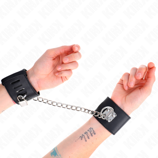 KINK - FESTE HANDGELENKFESSELN MIT KETTE 30 CM UND VORHÄNGESCHLOSS VERSCHLUSS SCHWARZ VERSTELLBAR 16-23 CM X 5,5 CM - Sexotim