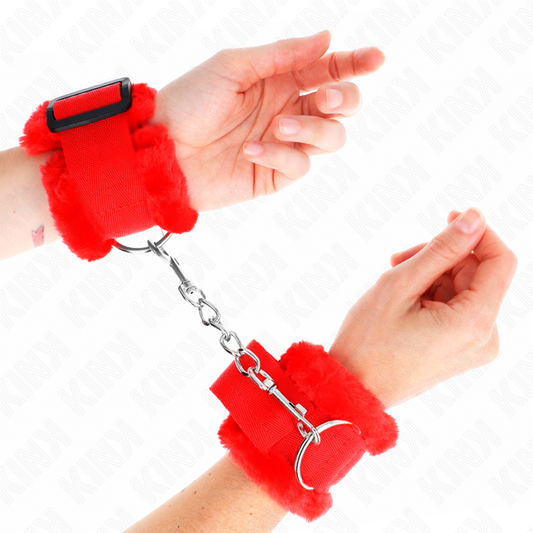 KINK - PELZGEFÜTTERTE HANDGELENKFESSELN ROT VERSTELLBAR 17-31 CM X 7 CM - Sexotim