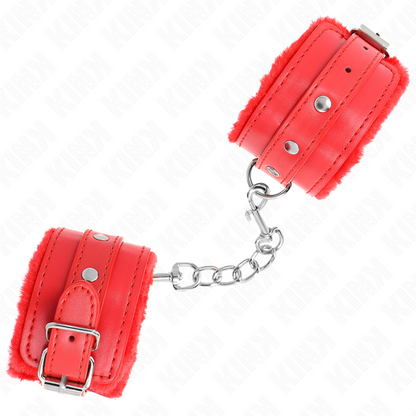 KINK - PREMIUM PELZGEFÜTTERTE HANDGELENKFESSELN ROT MIT ROTEM GÜRTEL VERSTELLBAR 17-29 CM X 6 CM - Sexotim