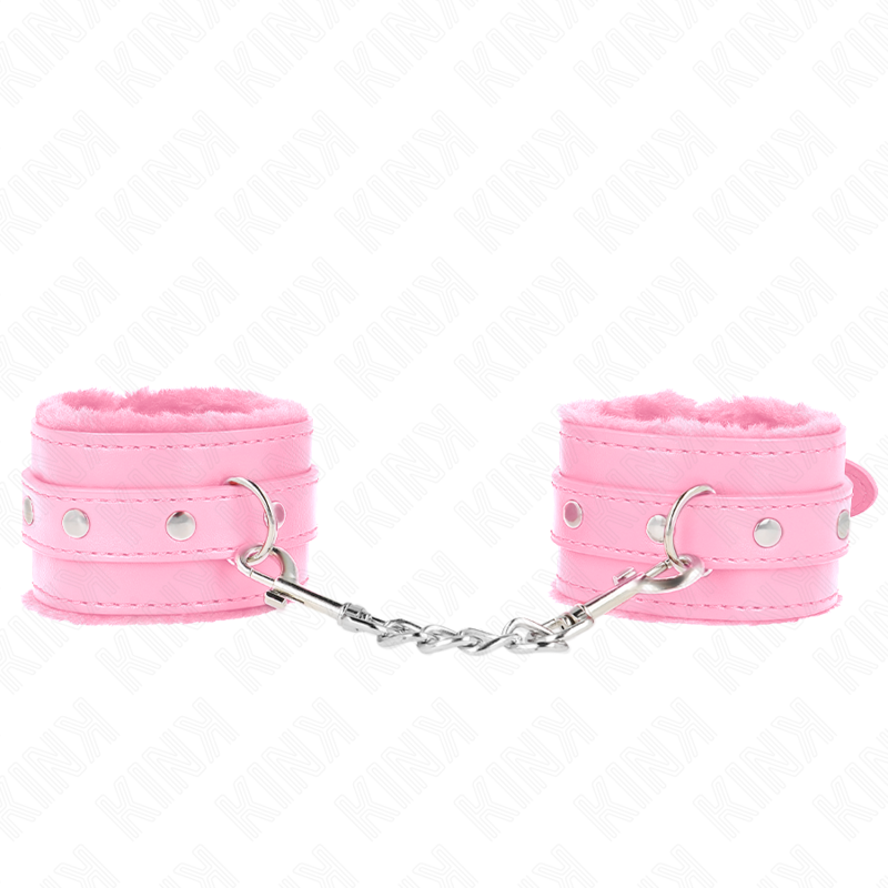 KINK - PREMIUM PELZGEFÜTTERTE HANDGELENKFESSELN ROSA MIT ROSA GÜRTEL VERSTELLBAR 17-29 CM X 6 CM - Sexotim