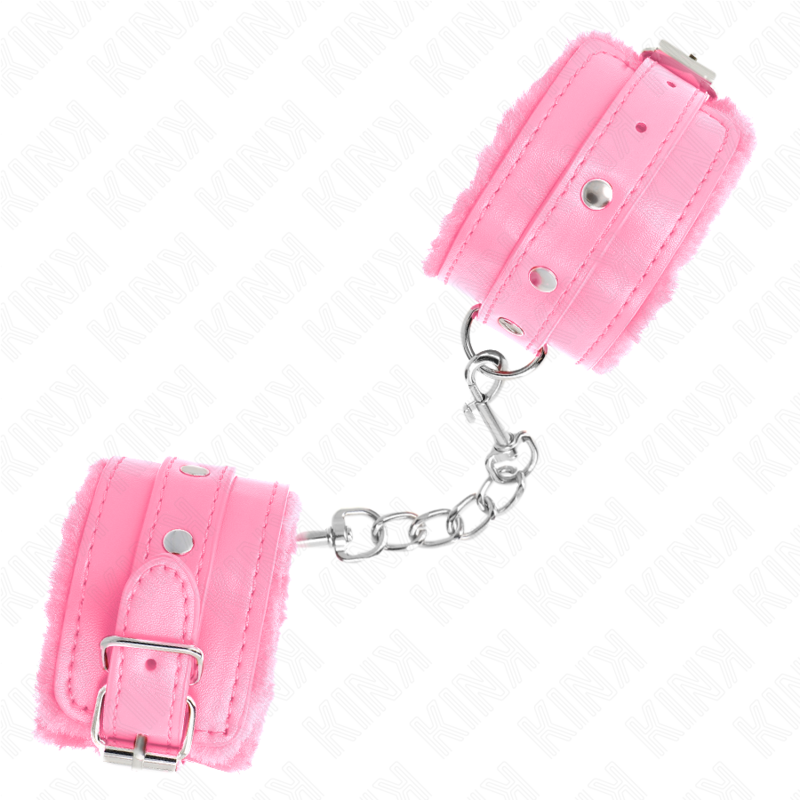 KINK - PREMIUM PELZGEFÜTTERTE HANDGELENKFESSELN ROSA MIT ROSA GÜRTEL VERSTELLBAR 17-29 CM X 6 CM - Sexotim