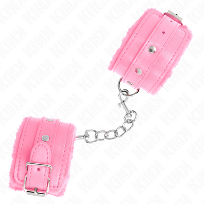 KINK - PREMIUM PELZGEFÜTTERTE HANDGELENKFESSELN ROSA MIT ROSA GÜRTEL VERSTELLBAR 17-29 CM X 6 CM - Sexotim