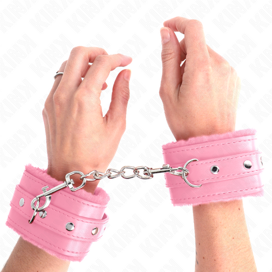 KINK - PREMIUM PELZGEFÜTTERTE HANDGELENKFESSELN ROSA MIT ROSA GÜRTEL VERSTELLBAR 17-29 CM X 6 CM - Sexotim