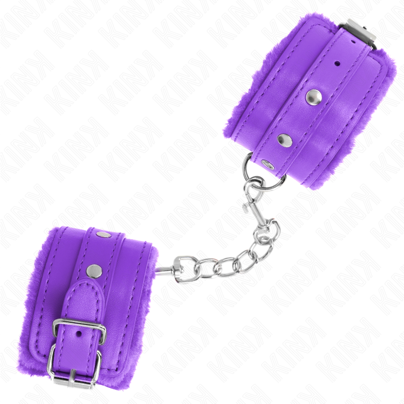 KINK - PREMIUM PELZGEFÜTTERTE HANDGELENKFESSELN LILA MIT LILA GÜRTEL VERSTELLBAR 17-29 CM X 6 CM - Sexotim