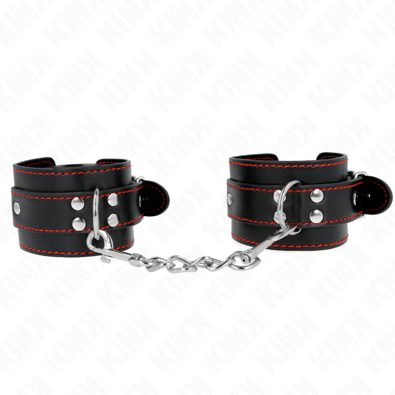 KINK - HANDGELENKFESSELN SCHWARZ MIT ROTEM FUTTER VERSTELLBAR 20-28 CM X 5,5 CM - Sexotim