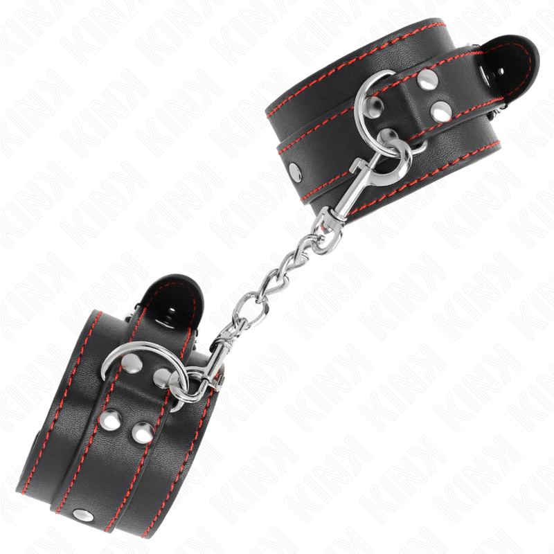 KINK - HANDGELENKFESSELN SCHWARZ MIT ROTEM FUTTER VERSTELLBAR 20-28 CM X 5,5 CM - Sexotim