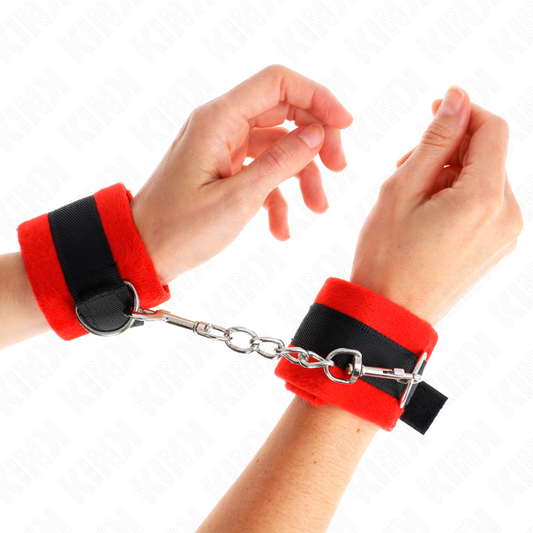 KINK - BEGINNER PELZHANDMANSCHETTEN SCHWARZ-ROT 30 X 7 CM - Sexotim