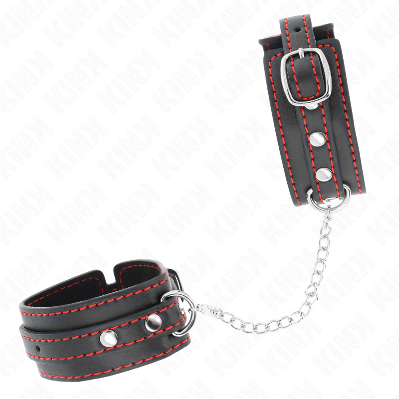 KINK - KLEINE HANDGELENKSFESSELN SCHWARZ MIT ROTEM FUTTER VERSTELLBAR 14-24 CM X 3,5 CM - Sexotim