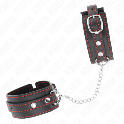 KINK - KLEINE HANDGELENKSFESSELN SCHWARZ MIT ROTEM FUTTER VERSTELLBAR 14-24 CM X 3,5 CM - Sexotim