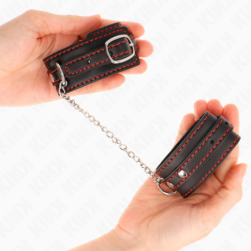 KINK - KLEINE HANDGELENKSFESSELN SCHWARZ MIT ROTEM FUTTER VERSTELLBAR 14-24 CM X 3,5 CM - Sexotim