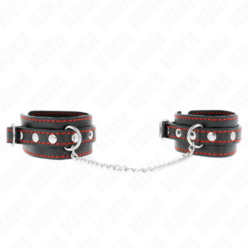 KINK - KLEINE HANDGELENKSFESSELN SCHWARZ MIT ROTEM FUTTER VERSTELLBAR 14-24 CM X 3,5 CM - Sexotim