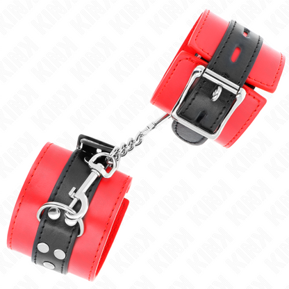 KINK - HANDGELENKFESSELN ROT MIT SCHWARZEM GÜRTEL VERSTELLBAR 17-28 CM X 6 CM - Sexotim