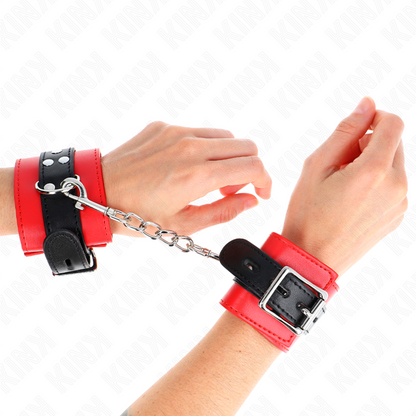 KINK - HANDGELENKFESSELN ROT MIT SCHWARZEM GÜRTEL VERSTELLBAR 17-28 CM X 6 CM - Sexotim