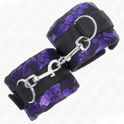 KINK - KURZE HANDGELENKSFESSELN AUS SAMTSPITZE UND NYLONBINDUNG LILA/SCHWARZ 23 X 6,5 CM - Sexotim