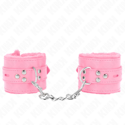 KINK - PELZGEFÜTTERTE HANDGELENKFESSELN MIT QUADRATISCHEN LÖCHERN, ROSA UND ROSA GÜRTEL, VERSTELLBAR 17-29 CM X 6 CM - Sexotim
