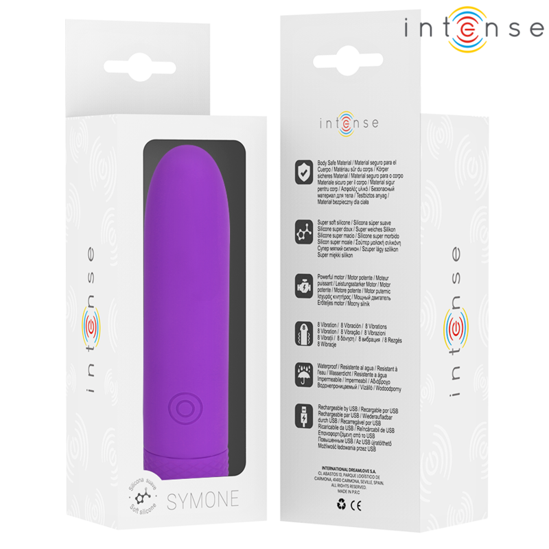 INTENSE - SYMONE VIBRIERENDER BULLET LILA 8 VIBRATIONEN 10 X 2,2 CM - Sexotim