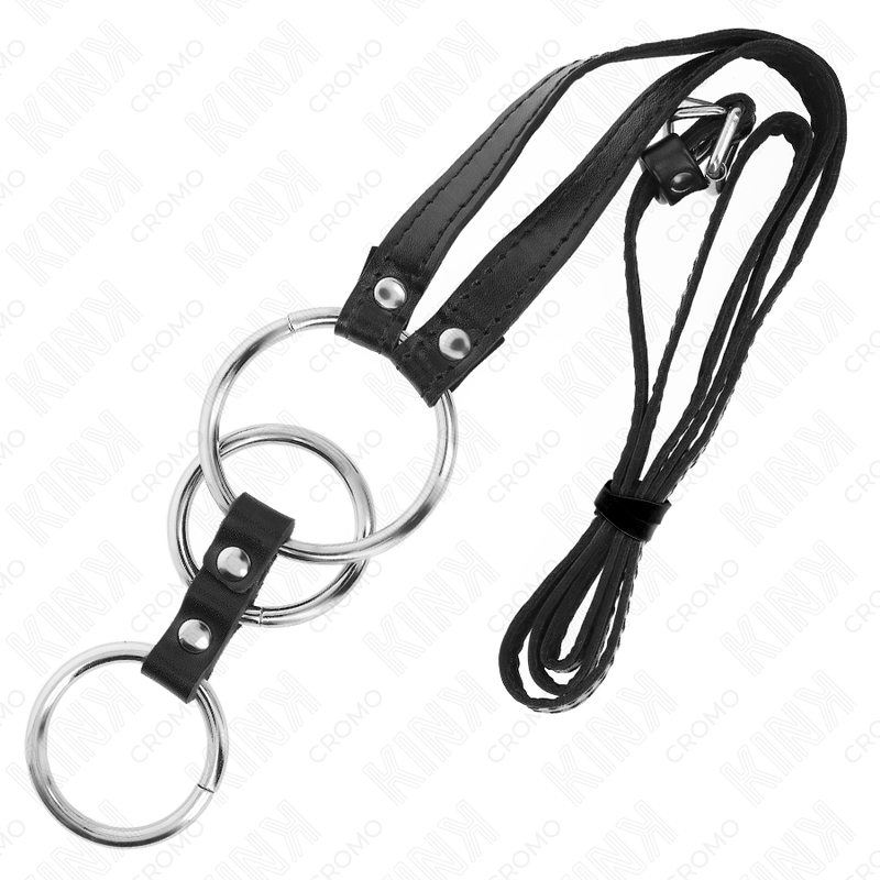 KINK - DREIFACH METALL PENISRING 3,8 CM BIS 5 CM MIT LEDERGURTE 112 CM - Sexotim