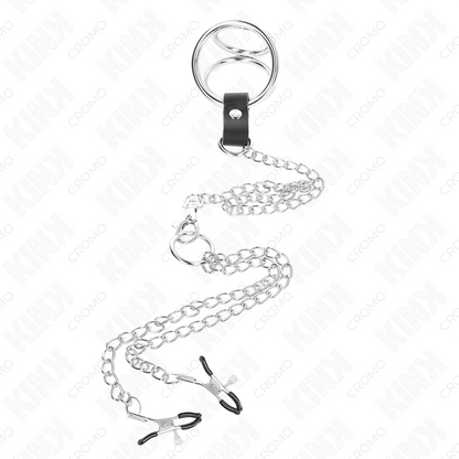 KINK - DREIFACH CHROM METALL PENISRING 3,8 CM BIS 5 CM MIT 26 CM METALLKETTE UND NIPPELKLEMMEN MODELL 1 - Sexotim