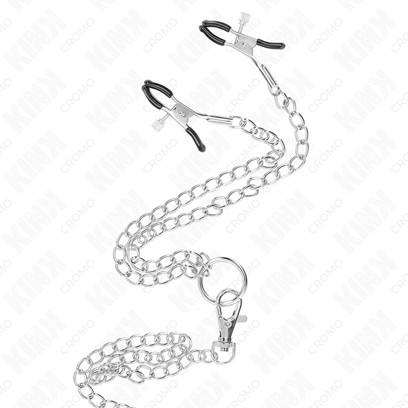 KINK - DREIFACH CHROM METALL PENISRING 3,8 CM BIS 5 CM MIT 26 CM METALLKETTE UND NIPPELKLEMMEN MODELL 1 - Sexotim