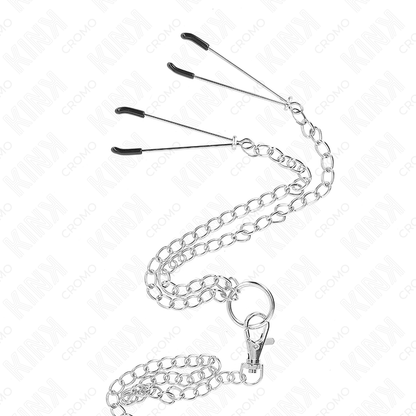 KINK - DREIFACH CHROM METALL PENISRING 3,8 CM BIS 5 CM MIT 26 CM METALLKETTE UND NIPPELKLEMMEN MODELL 2 - Sexotim