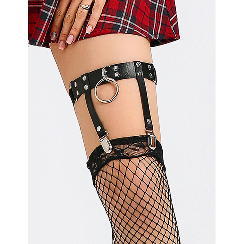 SUBBLIME - 953744 VERSTELLBARES PUNK-STRUMPFHOSE AUS LEDER SCHWARZ EINE GRÖSSE - Sexotim
