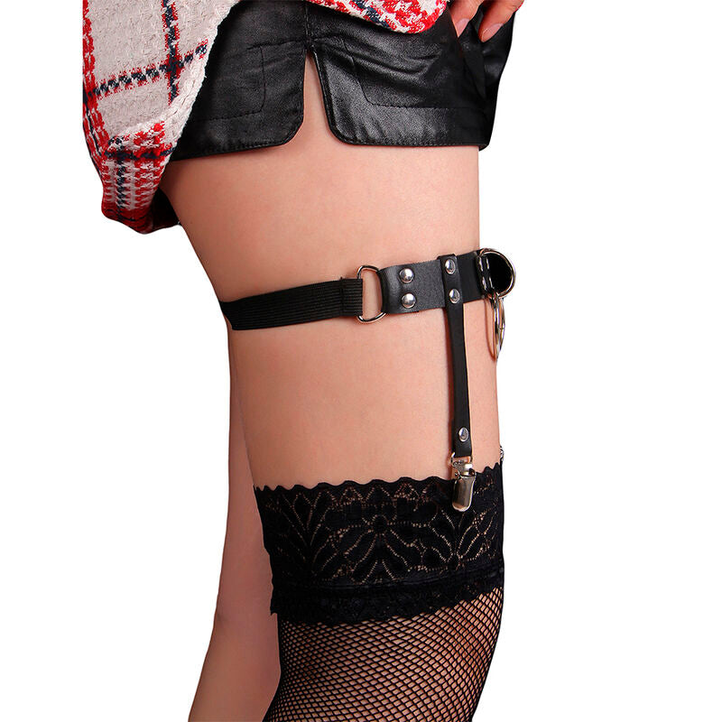 SUBBLIME - 953744 VERSTELLBARES PUNK-STRUMPFHOSE AUS LEDER SCHWARZ EINE GRÖSSE - Sexotim