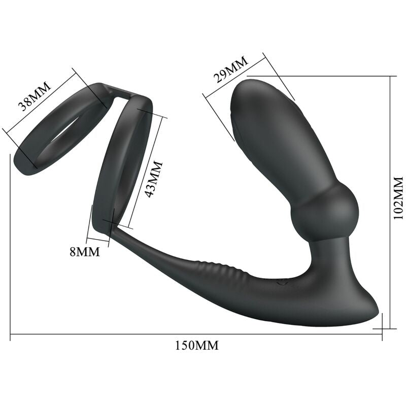 PRETTY LOVE - EMONI PENISRING + ANAL PLUG 12 VIBRATIONEN SCHWARZ - Sexotim