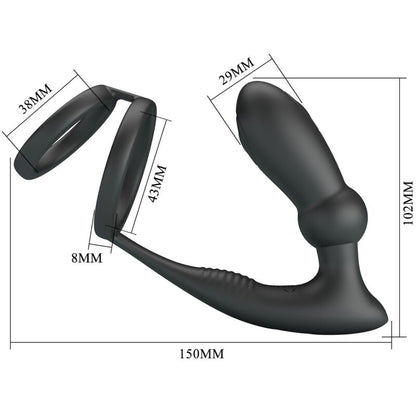 PRETTY LOVE - EMONI PENISRING + ANAL PLUG 12 VIBRATIONEN SCHWARZ - Sexotim