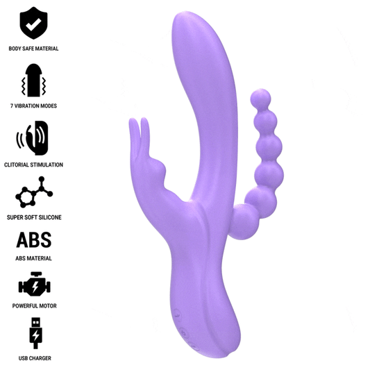 INTENSE - MIKO DREIFACH-VIBRATOR RABBIT & STIMULATOR & ANAL, 7 VIBRATIONEN, LILA