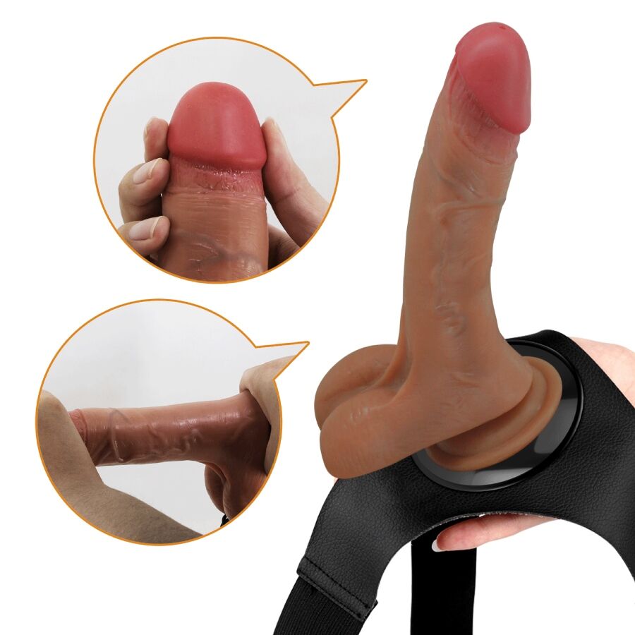 PRETTY LOVE - UNIVERSAL HARNESS SLIP MIT VIBRIERENDEM UND SQUIRTING-DILDO 15,5 CM MULATO - Sexotim