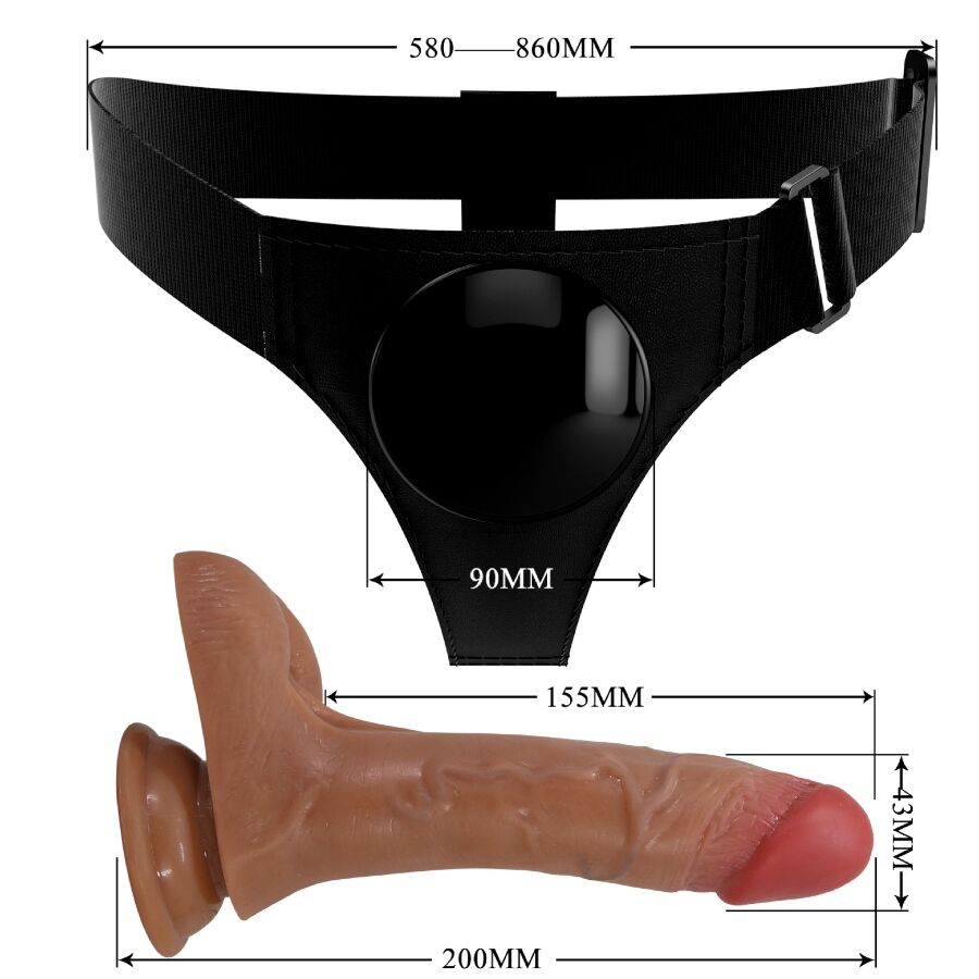 PRETTY LOVE - UNIVERSAL HARNESS SLIP MIT VIBRIERENDEM UND SQUIRTING-DILDO 15,5 CM MULATO - Sexotim