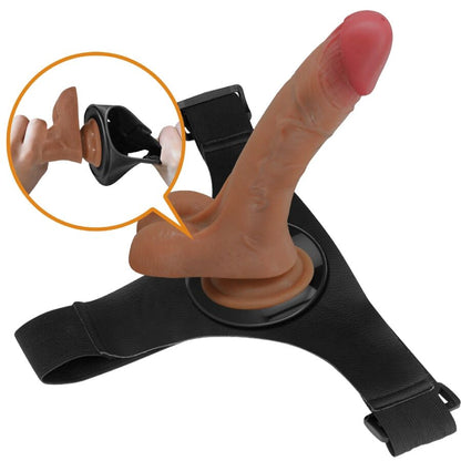 PRETTY LOVE - UNIVERSAL HARNESS SLIP MIT VIBRIERENDEM UND SQUIRTING-DILDO 15,5 CM MULATO - Sexotim