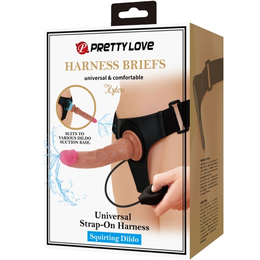 PRETTY LOVE - KYTON UNIVERSAL HARNESS SLIP MIT SQUIRTING DILDO 19 CM MULATO - Sexotim
