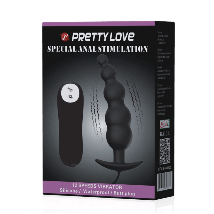 PRETTY LOVE - ANALPLUG AUS SILIKON EXTRA STIMULATION UND 12 VIBRATIONSMODI SCHWARZ - Sexotim