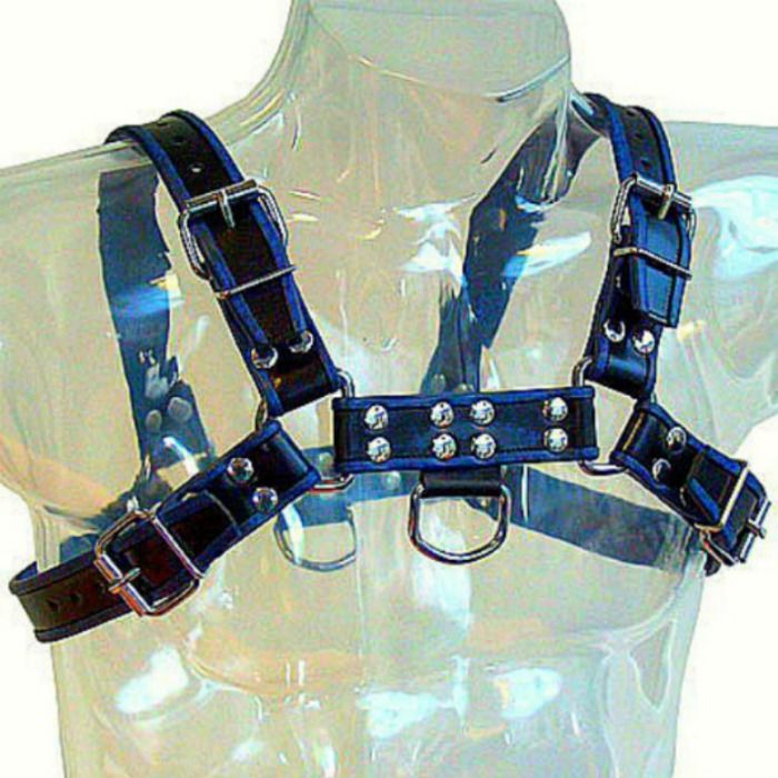 LEATHER BODY - BRUST BULLDOG HARNESS SCHWARZ / BLAU LEDER - Sexotim