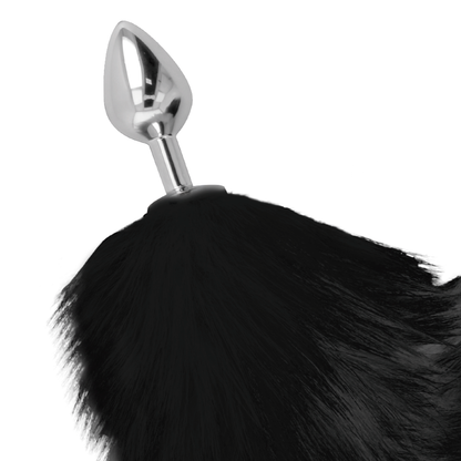 DARKNESS - SILBERNER ANALPLUG MIT SCHWARZEM PELZSCHWANZ 8 CM - Sexotim