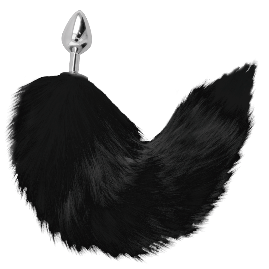 DARKNESS - SILBERNER ANALPLUG MIT SCHWARZEM PELZSCHWANZ 8 CM - Sexotim