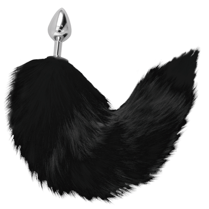 DARKNESS - SILBERNER ANALPLUG MIT SCHWARZEM PELZSCHWANZ 8 CM - Sexotim