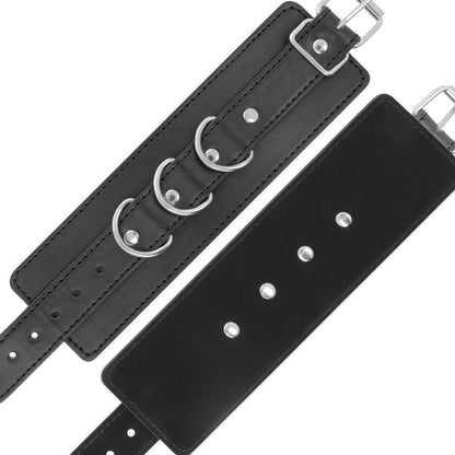 DARKNESS - SCHWARZE VERSTELLBARE LEDER-KNÖCHEL-HANDSCHELLEN - Sexotim