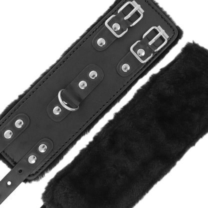 DARKNESS - SCHWARZE, VERSTELLBARE LEDERHANDSCHELLEN MIT FUTTER - Sexotim