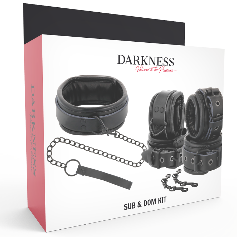 DARKNESS - HANDSCHELLEN UND KRAGEN AUS SCHWARZEM LEDER - Sexotim