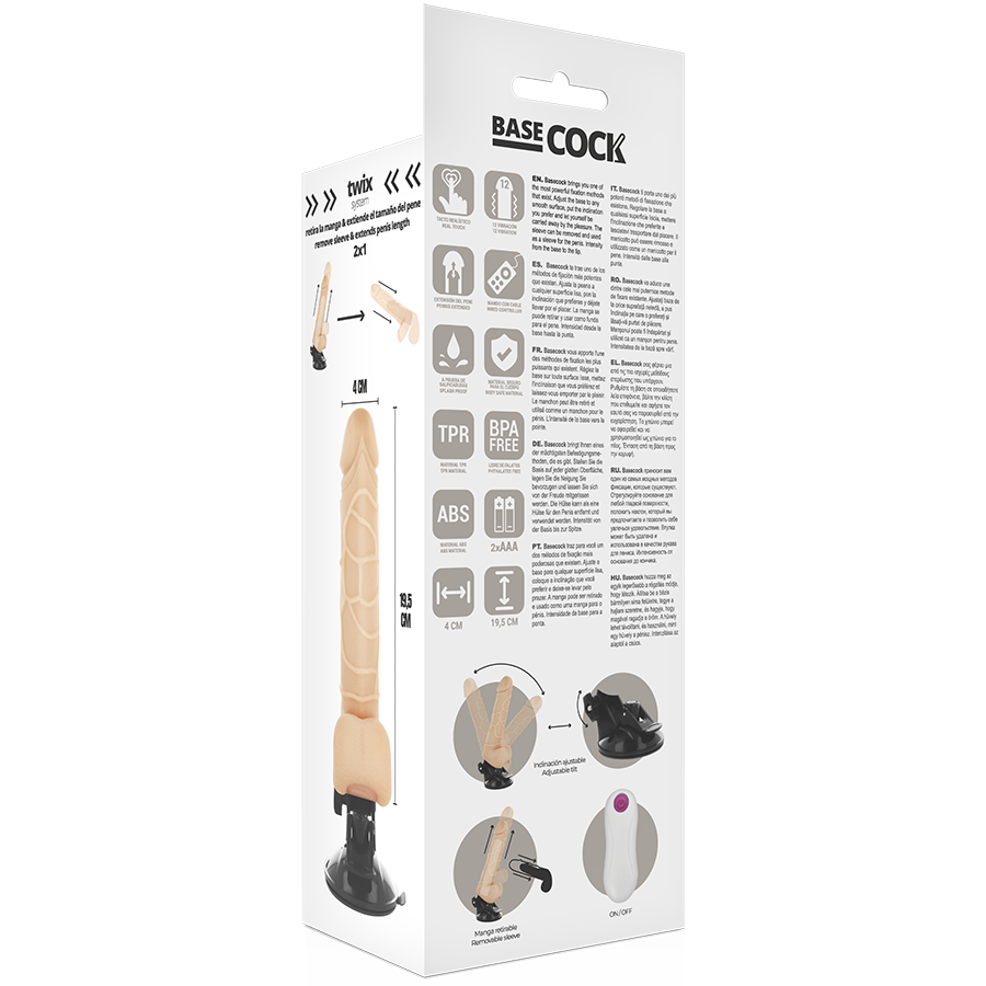 BASECOCK - REALISTISCHER VIBRATOR MIT FERNBEDIENUNG NATÜRLICH MIT HODEN 19.5 CM -O- 4 CM - Sexotim